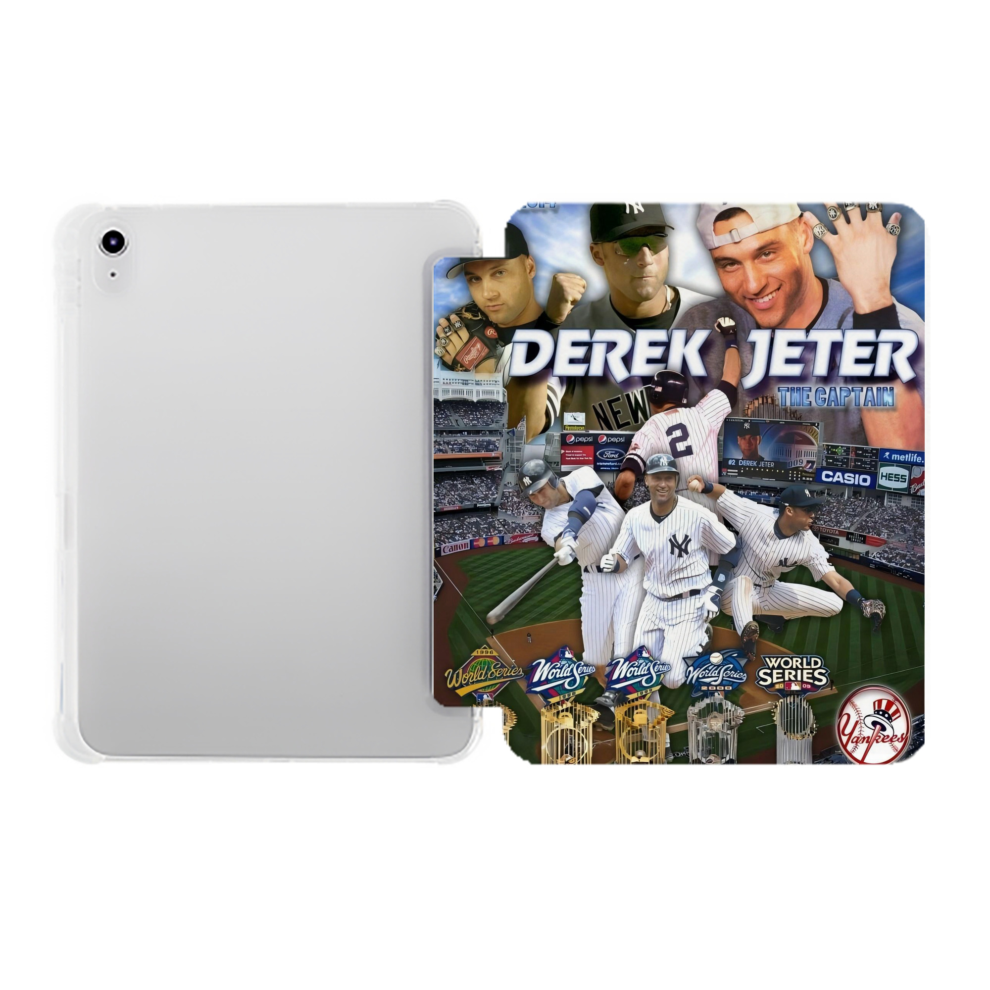 Derek Jeter 100 Premium Tri-Fold PU Leather & Silicone IPad Case With Pencil Slot – Fits 9.5,10.5,10.9 – Adjustable Stand, Slim, Protective